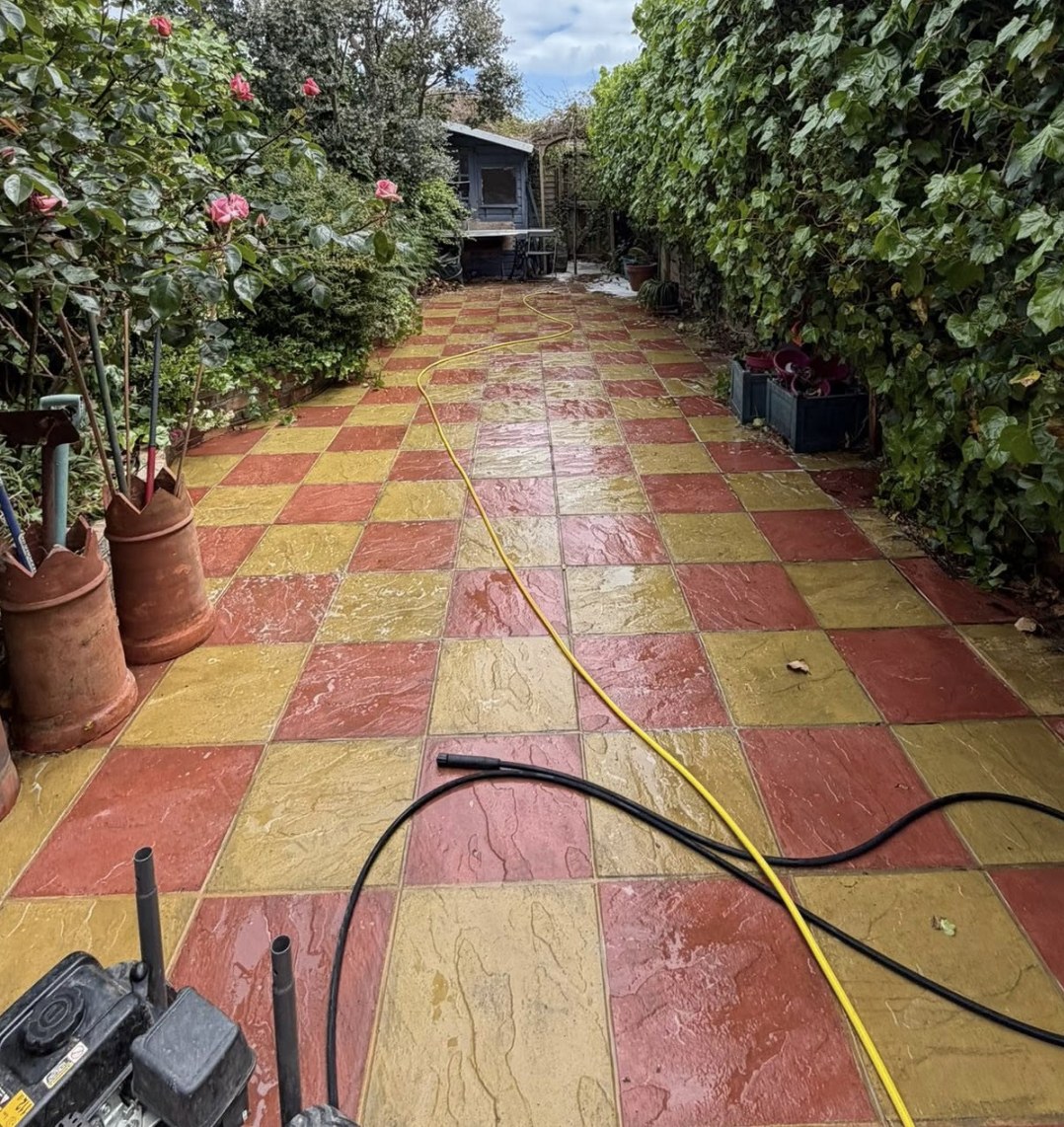 Red and yellow patterned path restored to full colour