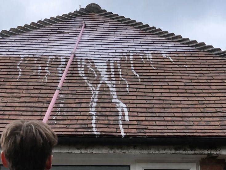 Biocide treatment applied to a roof