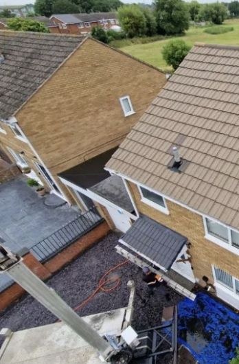 Aerial view of the same roof cleaned